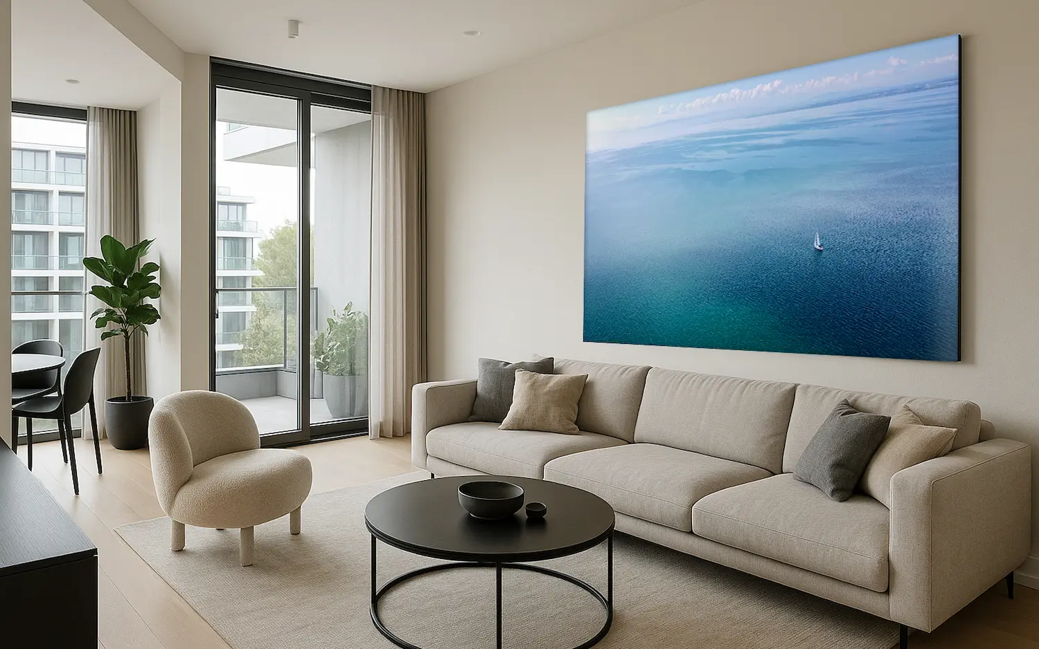 moderne Wohnung mit Luftstilaufnahme vom Bodensee
